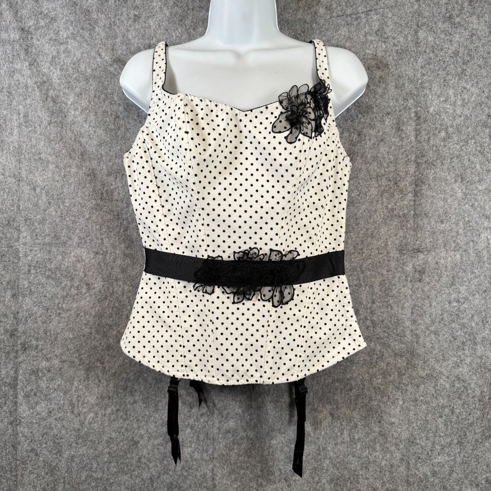 Fredericks of Hollywood Corset Top Sz Medium Romantic Pinup Polkadot Coquette